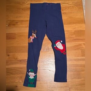 Boden Festive Navy Leggings with Santa, Elf, and Reindeer